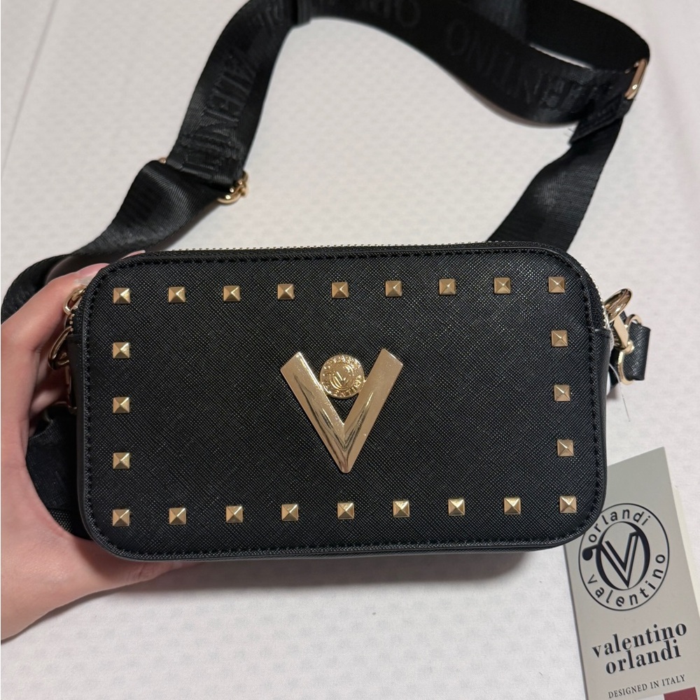 Valentino Orlandi Black Crossbody with Gold Accents
